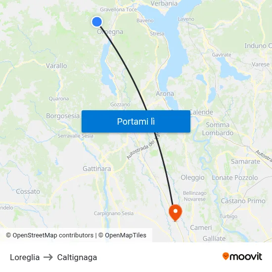 Loreglia to Caltignaga map