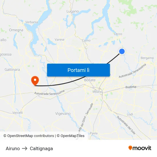 Airuno to Caltignaga map