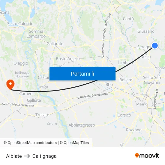 Albiate to Caltignaga map