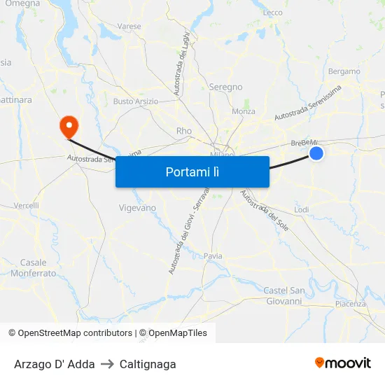 Arzago D' Adda to Caltignaga map