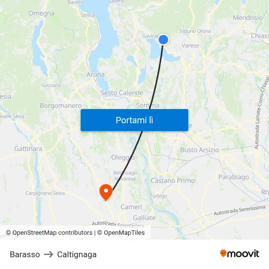 Barasso to Caltignaga map