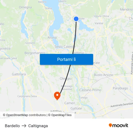 Bardello to Caltignaga map