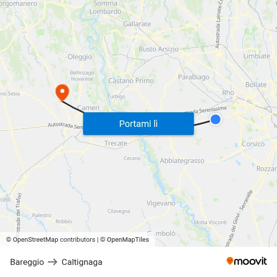 Bareggio to Caltignaga map