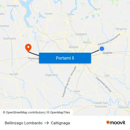 Bellinzago Lombardo to Caltignaga map