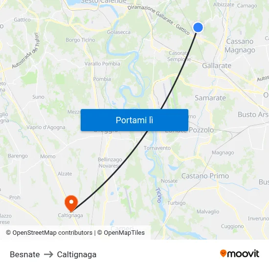 Besnate to Caltignaga map