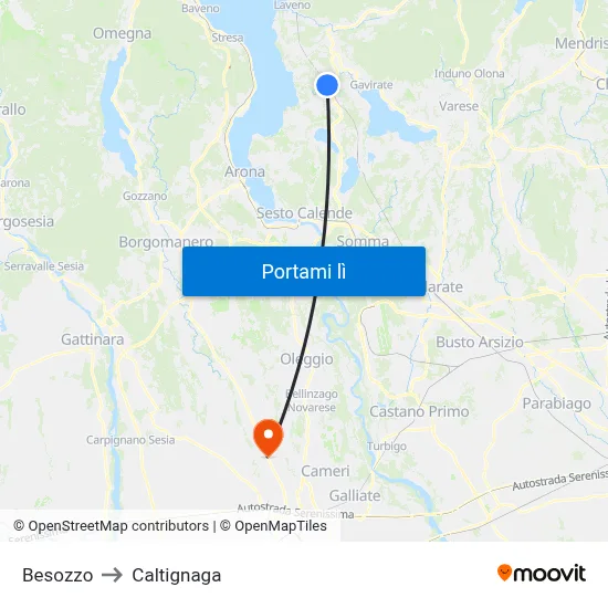 Besozzo to Caltignaga map