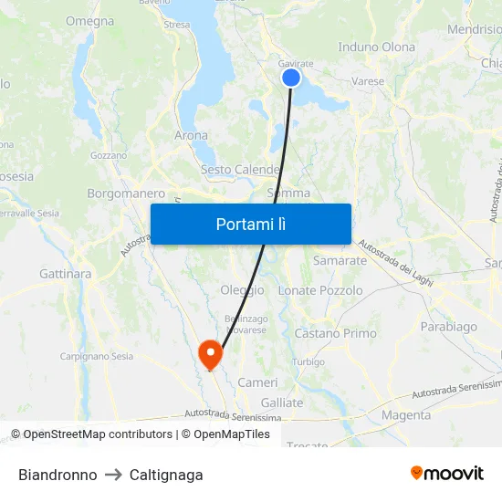 Biandronno to Caltignaga map