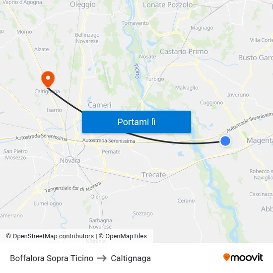 Boffalora Sopra Ticino to Caltignaga map