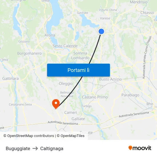 Buguggiate to Caltignaga map