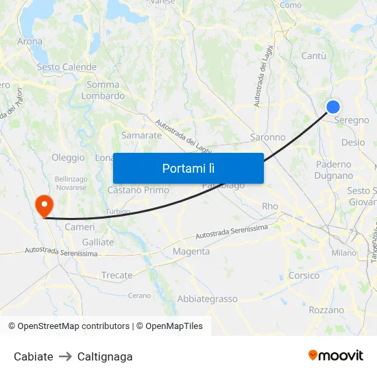 Cabiate to Caltignaga map