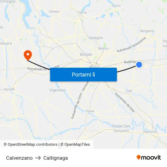 Calvenzano to Caltignaga map