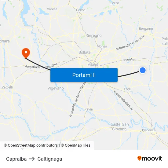 Capralba to Caltignaga map