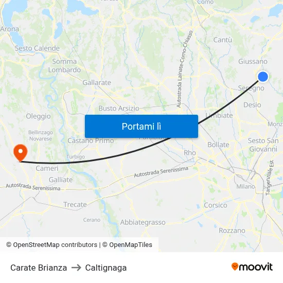 Carate Brianza to Caltignaga map