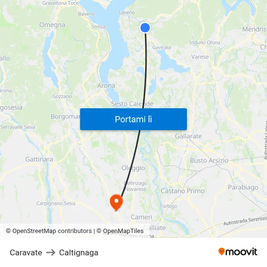 Caravate to Caltignaga map