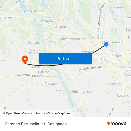 Caronno Pertusella to Caltignaga map
