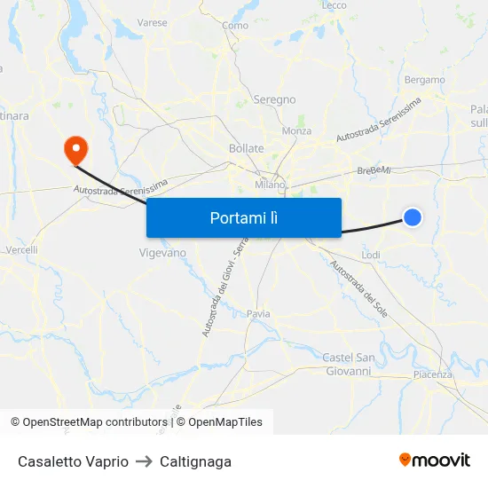 Casaletto Vaprio to Caltignaga map