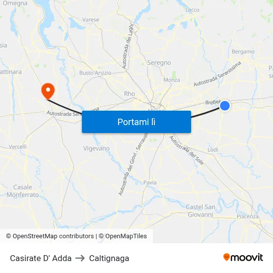 Casirate D' Adda to Caltignaga map
