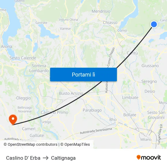 Caslino D' Erba to Caltignaga map