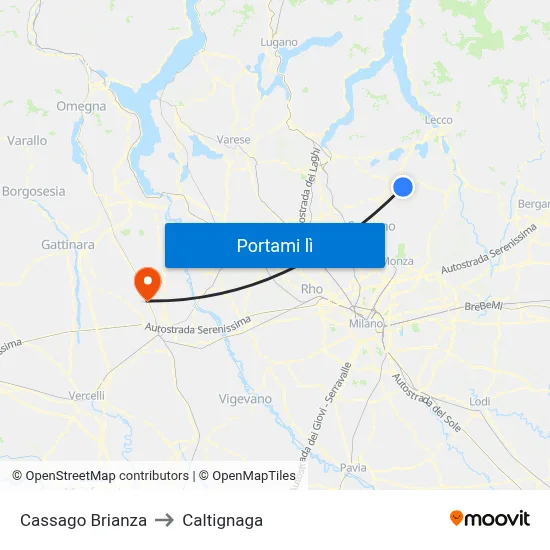 Cassago Brianza to Caltignaga map