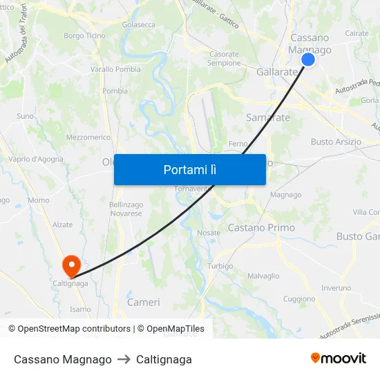 Cassano Magnago to Caltignaga map