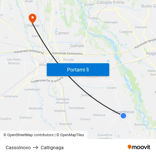 Cassolnovo to Caltignaga map