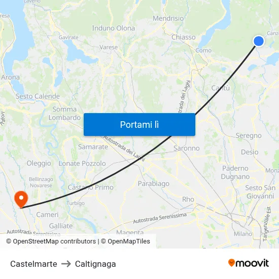 Castelmarte to Caltignaga map
