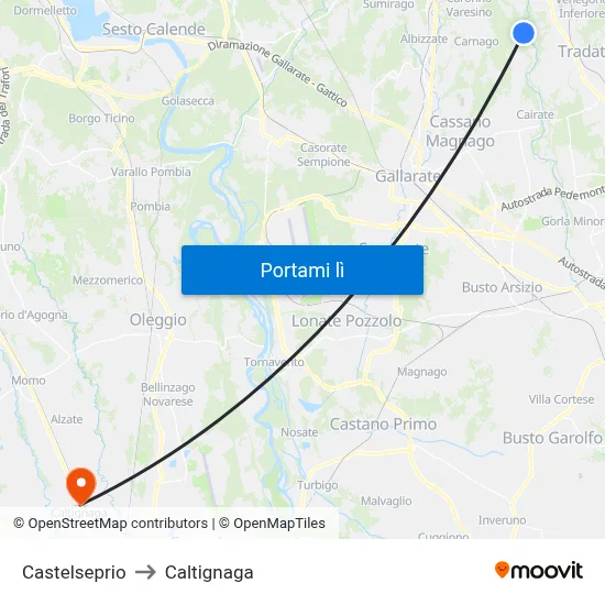 Castelseprio to Caltignaga map