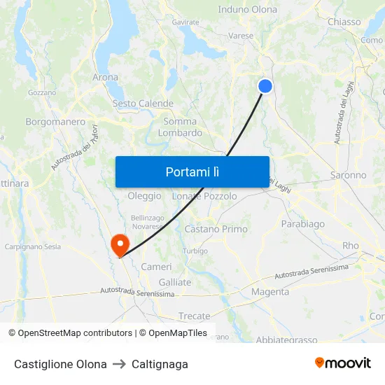 Castiglione Olona to Caltignaga map