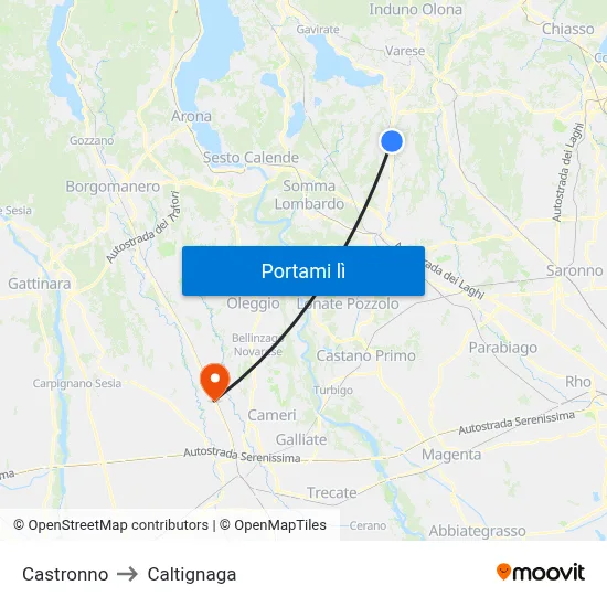 Castronno to Caltignaga map