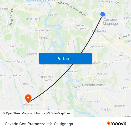 Cavaria Con Premezzo to Caltignaga map