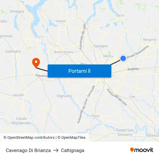 Cavenago Di Brianza to Caltignaga map