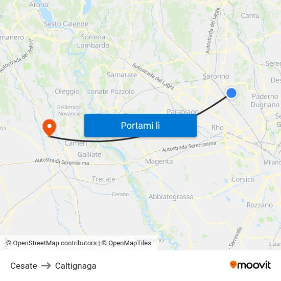 Cesate to Caltignaga map