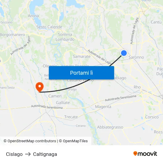 Cislago to Caltignaga map
