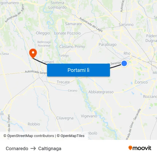 Cornaredo to Caltignaga map