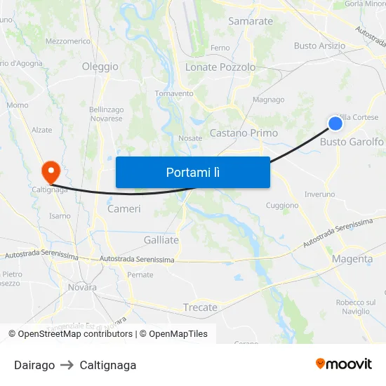 Dairago to Caltignaga map