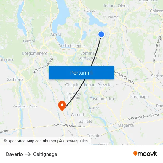 Daverio to Caltignaga map