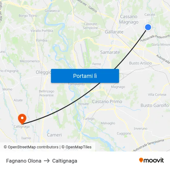 Fagnano Olona to Caltignaga map