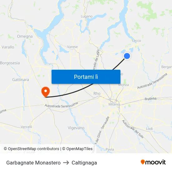 Garbagnate Monastero to Caltignaga map