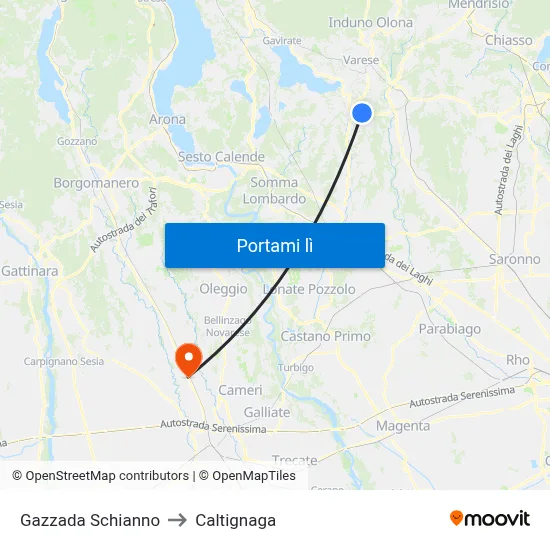 Gazzada Schianno to Caltignaga map