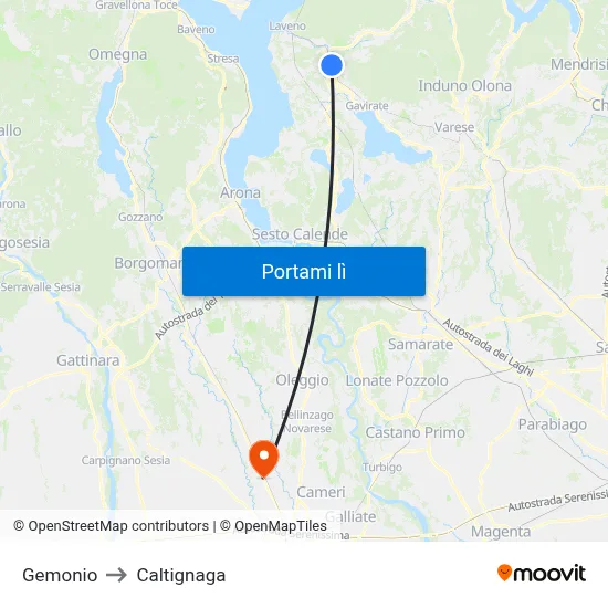 Gemonio to Caltignaga map