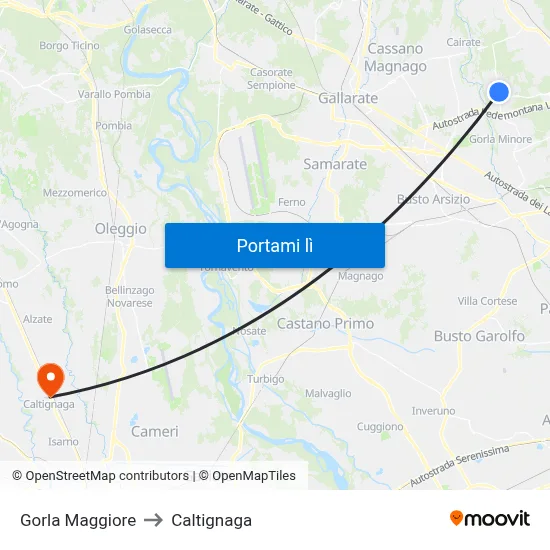 Gorla Maggiore to Caltignaga map