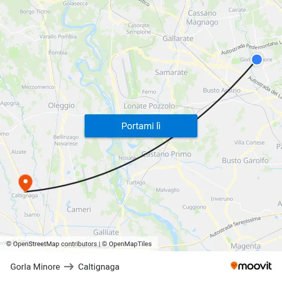 Gorla Minore to Caltignaga map