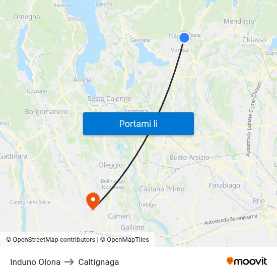 Induno Olona to Caltignaga map