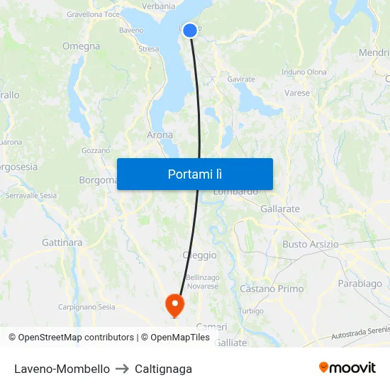 Laveno-Mombello to Caltignaga map