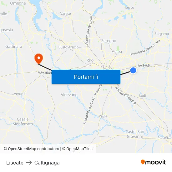 Liscate to Caltignaga map