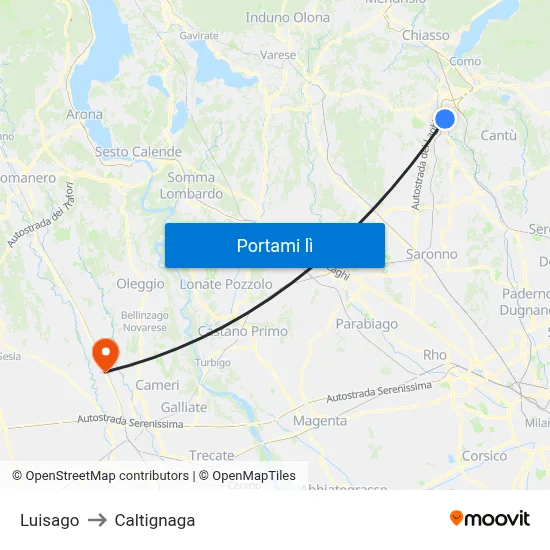 Luisago to Caltignaga map