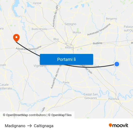 Madignano to Caltignaga map