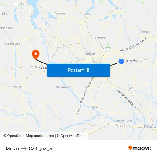 Melzo to Caltignaga map