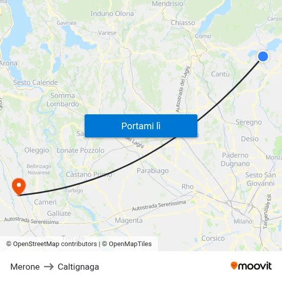 Merone to Caltignaga map