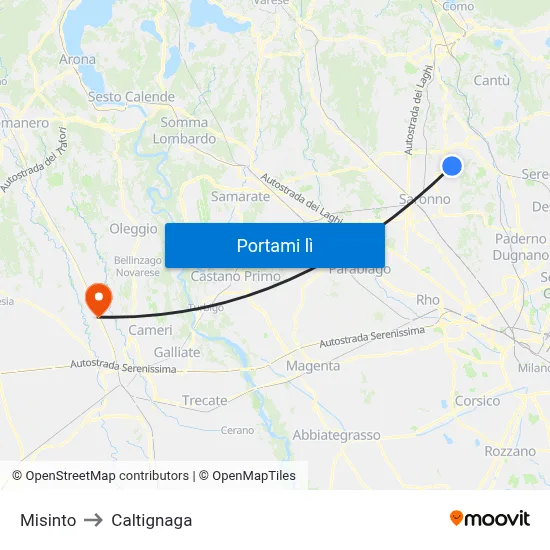 Misinto to Caltignaga map